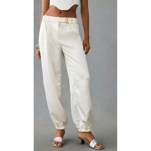 Maeve Anthropologie Ivory Satin D-Ring Belted Jogger Pants Cream High Rise Sz 2